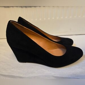 J. Crew Solid Black Suede Leather Sylvia Wedge Heel Size 6